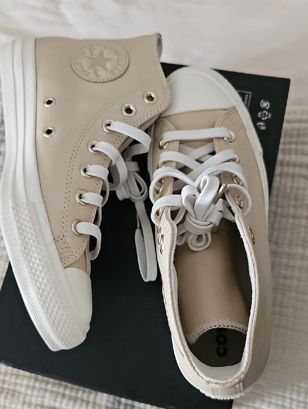 Converse Women's Leather High-Top Sneakers in Beige and White - Picture 1 of 5